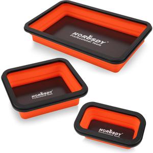 HORUSDY 3-Piece Magnetic Parts Tray Set, Tool Trays for Storage Organizer Screw, Bolts, Washers, Nuts and Small Tools. Tool Gifts for Men, Orange and Black