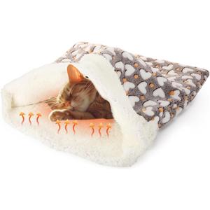 Self Heating Cat Sleeping Bag Indoor Self Warming Cat Bed Cave Heated Pad Cozy Soft Winter Washable Wrap Pet Snuggle Sack Pouch for Puppy Dog Kitten, 24 x 21 Inch(Cute,Gray)