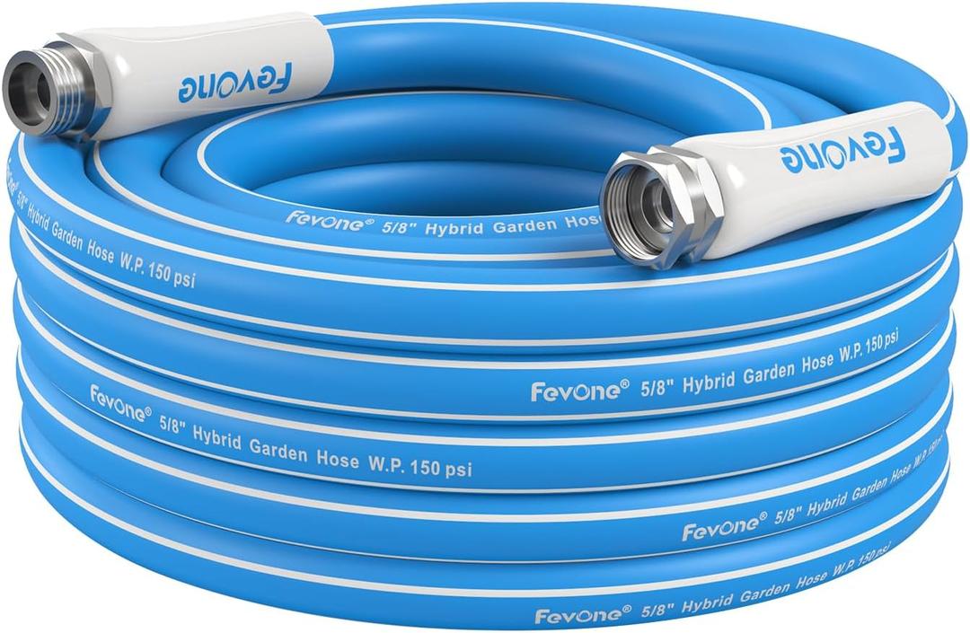 Fevone 35ft Heavy Duty Garden Hose, Lightweight and Flexible, 5/8" ID, 600 PSI, Hybrid Polymer, Kink-Resistant, 3/4" GHT Aluminum Fittings, Drinking Water Safe