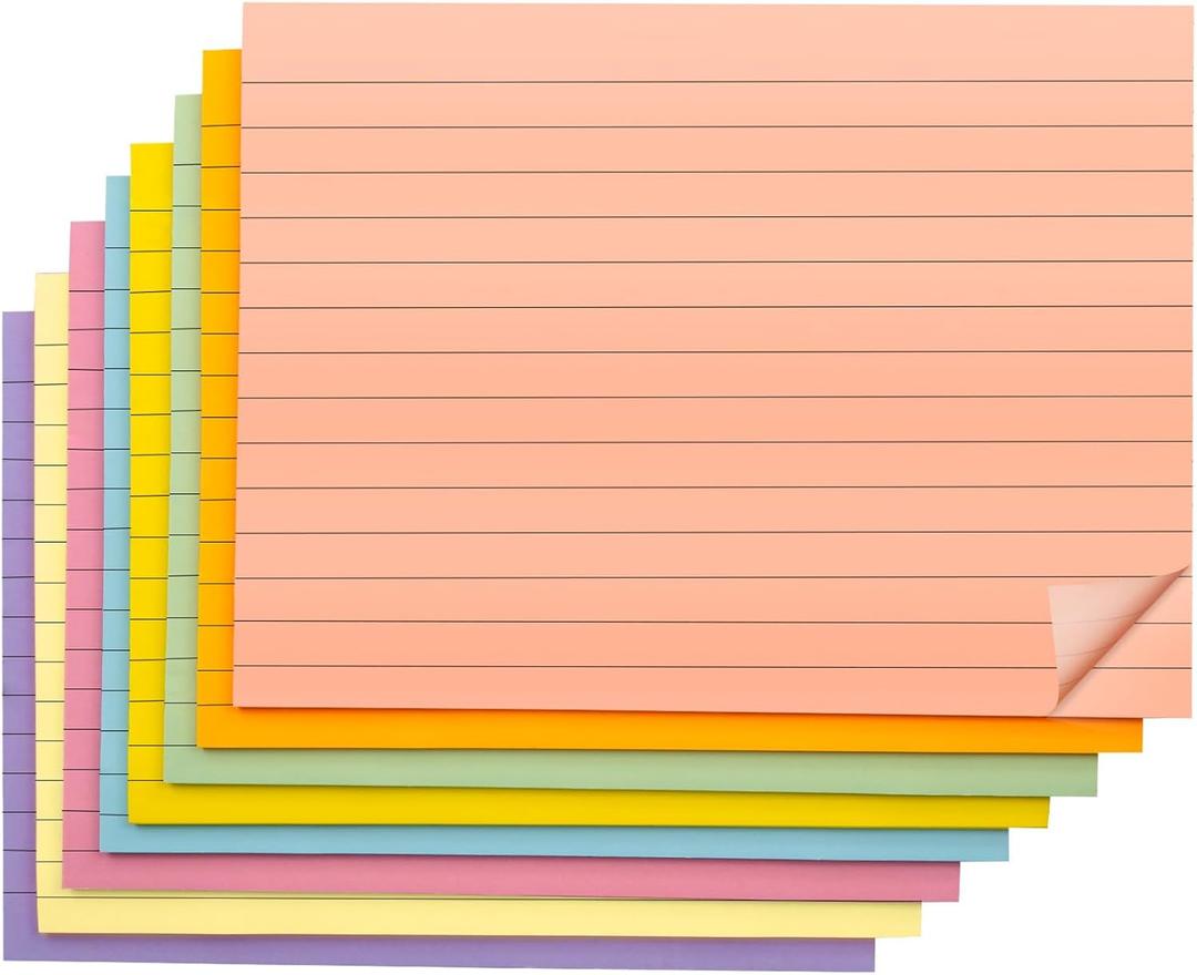 Lined Lined Self Stick 6 x 8 in Post,8 Pack Large Ruled Post Stickies,Ruled Stickies Super Sticking Power Memo Pads Strong Adhesive,Sticky Notes with Lines for Home,Office,School,50 Sheets/pad