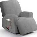 3 Pieces Stretch Recliner Chair Covers - Plush Fabric Slipcovers & Durable Furniture Protectors for Kids and Pets (1 Seater, Light Gray) (24"D x 33"W x 37"H)