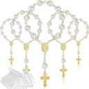 Jadive Mini Rosaries Baptism Rosary Beads Finger Baptism Rosaries Bulk with Organza Bags for First Communion Christening Weddings Party Favors