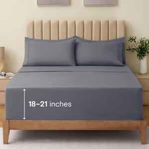 LuxClub 4 PC Full Size Sheet Set Deep Pockets 18" Wrinkle Free Cooling Sheets Machine Washable Hotel Bedding Silky Soft - Light Grey Full