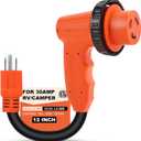 30 Amp to 110 Volt RV Adapter Plug with Locking Connector, NEMA 5-15P to NEMA L5-30R Electrical Power Adapter with Upgraded Grip Handle, ETL Listed