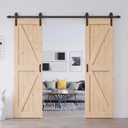 EaseLife 48in x 84in (Double 24in84in Door) Barn Door with 8FT Sliding Door Hardware & Handle Included,DIY Assemblely,Easy Install,Apply to Interior Rooms & Storage Closet,K-Frame