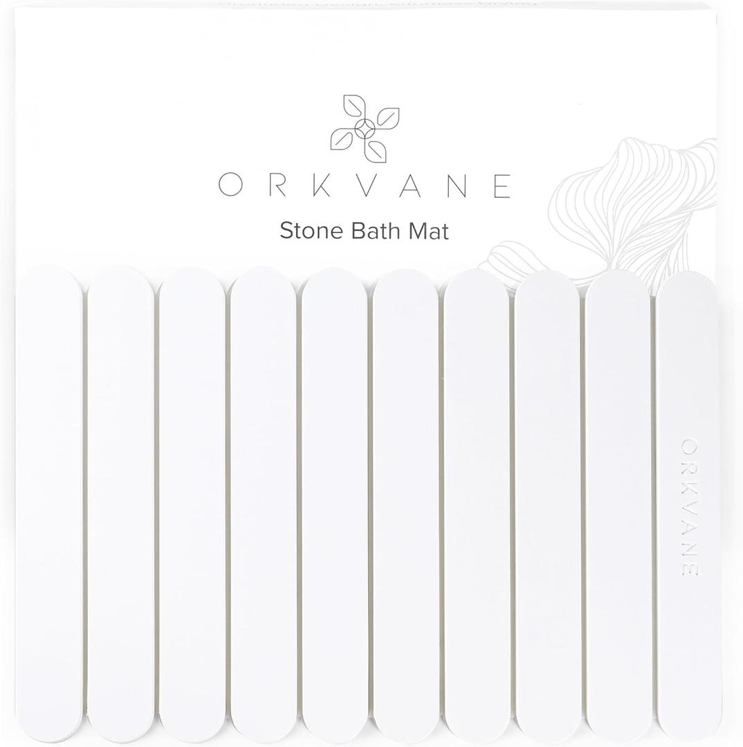 Large Stone Bath Mat (28" x 19")  Foldable Diatomaceous Earth Bath Mat for Bathroom  Quick Dry, Super Absorbent, Non-Slip, Easy to Clean  Spa-Inspired Design  Orkvane  Sandstone