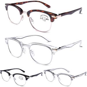 DOOViC 4 Pack Blue Light Blocking Reading Glasses Fashion Classic Style Spring Hinge Computer Readers for Women Men 1.50