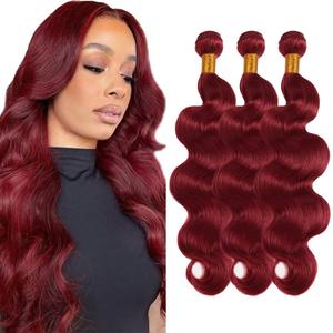 Red Bundles Human Hair Burgundy Body Wave Bundle Human Hair Burgundy Body Wave Bundle 20 22 24 inch 3 Bundles