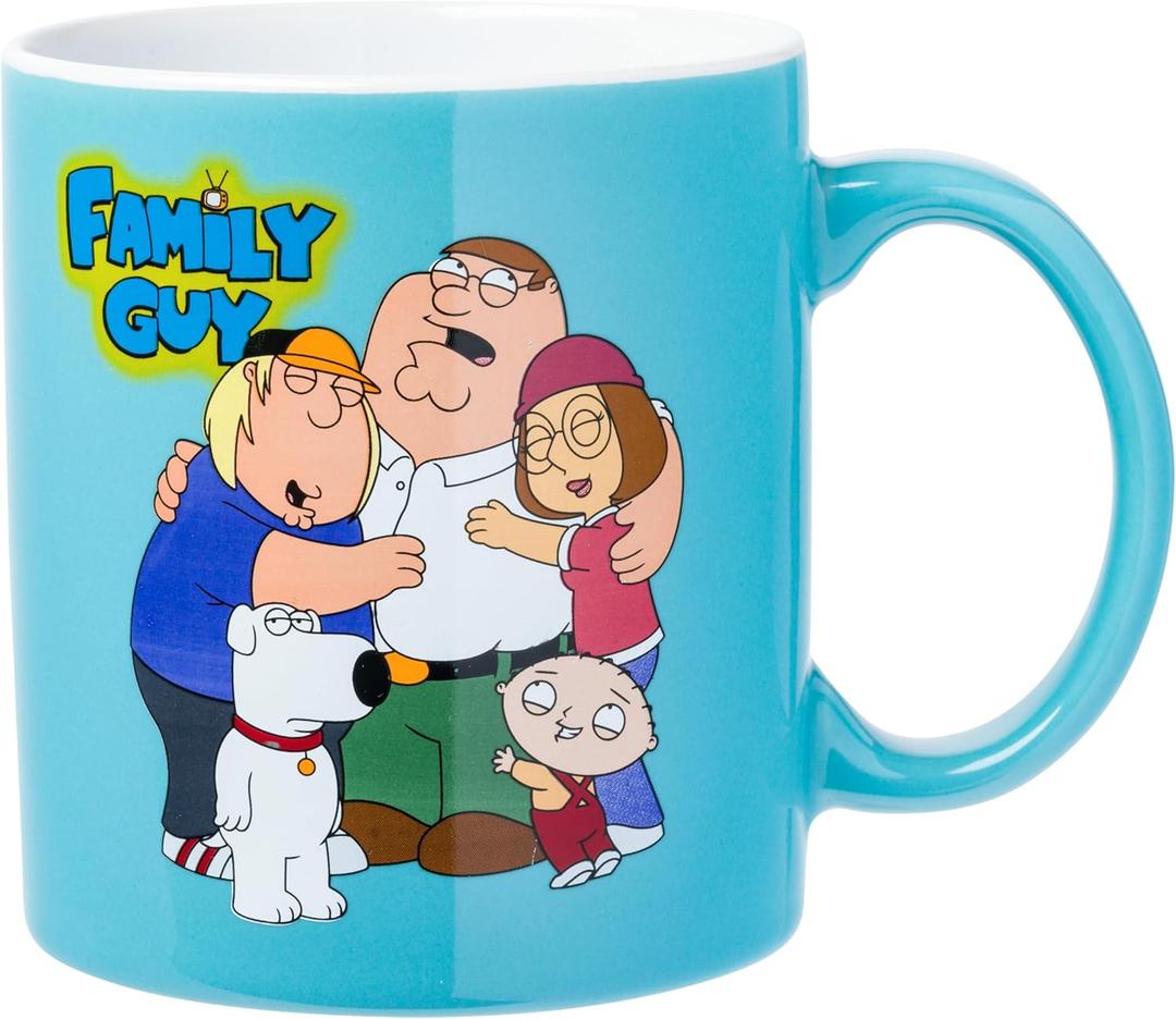 Silver Buffalo Family Guy Ceramic Mug Featuring Peter Griffin, Stewie Griffin, Meg Griffin, Brian Griffin, and Chris Griffin, 20 Ounces (Blue/Multi)