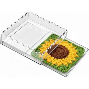 Acrylic Tray for Needlepoint, 9 x 9 Inch Clear Scalloped Acrylic Decorative Tray with Upgraded 2 Magnets Drawer Display for Insert Photo, Fabric Square Organizer Acrylic Tray for Home Decor