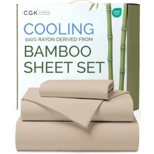 100% Rayon Derived From Bamboo - Bamboo Sheets Twin XL Size - Cooling Sheets for Twin XL - Soft, Breathable & Hotel Luxury Bedding - 1 Flat & 1 Fitted & 1 Pillowcase w/ 18 Inch Deep Pockets - Wheat