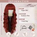 BARSDAR Long Wavy Copper Red Wig With Bangs - Long Curly Wavy Red Wig With Bangs for Women - 26 Inch Thick Soft Synthetic Natural Looking Daily Cosplay Party Halloween Face-Framing Copper Auburn Wigs