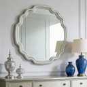 Decorative Silver Round Wave Mirror - 26 Inch Scalloped Edge Circle Mirror for Wall Decor, Vintage Silver Frame Bathroom Vanity Living Room Nursery Wall Mounted Mirrors with Shatterproof Glass
