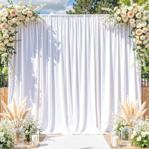 10x10 ft Wrinkle Free White Backdrop Curtain for Parties-1 Panel 10x10 Large White Photo Backdrop Drapes Seamless Polyester Fabric Back Drop Cortinas for Wedding Birthday Photography Background