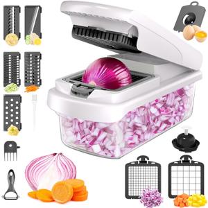 JAYVAR Vegetable Chopper for Mandoline Slicer, 15-In-1 Veggie Choppers, Cheese Grater, Onion Cutter with Container, Kitchen Gadgets Essentials, Vegetable Dicer, Onion Mincer Tomato Slicer (White)