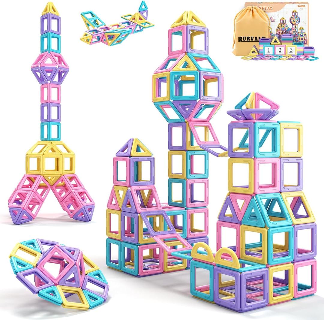 Toddler Girl Toys, Magnetic Tiles Basic Set, Birthday Gifts Ideas for Girls Age 3-5, Magnetic Building Blocks, Magnet STEM Montessori Toddler Kids Christmas Toys Gifts for 3 4 5 6 7 Year Old Girls