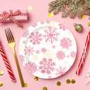 JarThenaAMCS 40Pcs Winter Paper Plates Pink Christmas Snowflake Disposable Plates 9 Inch Party Dinner Plates for Xmas Holiday Party Supplies