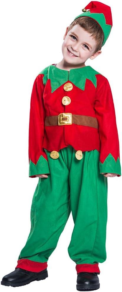 EraSpooky Elf Costume for Kids Boys Christmas Children's Costumes Outfit Set Santa Elf Costume Dress Up Funny Cosplay Party (Medium)