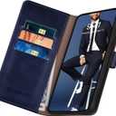 3 x SUANPOT Compatible with iPhone 16 Pro Max 6.9" Wallet case with RFID Blocking Credit Card Holder,Flip Book PU Leather Protective Cover Women Men for Apple 16 Pro Max Phone case Blue