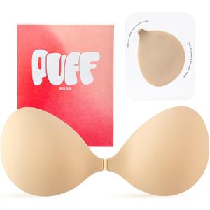 Invisible Strapless Sticky Bra Push up for Women, Adhesive Bra for Backless Dress, Cleavage Lift Nipple Covers (D Cup, Beige)