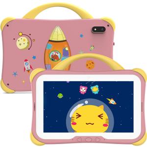 weelikeit Kids Tablet, Android 14 Tablet for Kids, 7 inch with Case, 8GB (4+4), and 64GB (Expandable up to 512GB) for Toddler Children, Parental Control, Dual Camera, WiFi, Gift, for Ages 3-14 (Pink)