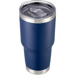 30 oz Tumbler with Lid Stainless Steel Tumblers Vacuum Insulated Cup Reusable Powder Coated Travel Mug Double Wall Leak Proof Portable Cups Keep Cold Drinks for 12 Hours, Navy, 1 Pack