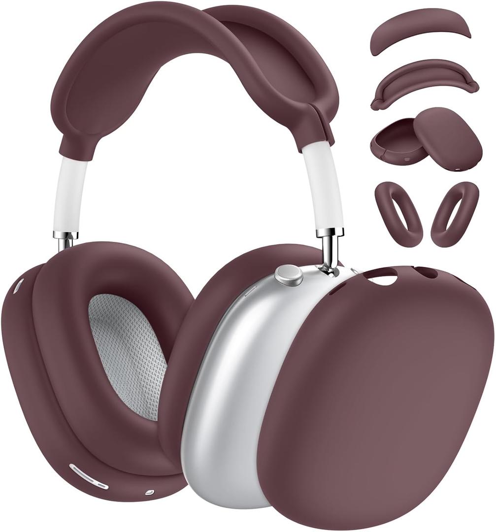 [4 in 1] Silicone Case Cover for AirPods Max USB-C (2024), Anti-Scratch Sweat-Proof Ear Pad Case Cover/Ear Cups Cover/Headband Cover Accessories Silicone Protector for AirPods Max (Burgundy)
