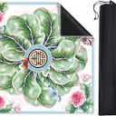 Chinoiserie Mahjong Mat for Table, American Mahjong Mat with Carry Bag, 31.5 x 31.5 Inch, Anti-Slip, Noise-reducing Gaming Table Cover for Poker Board Dominoes Card Games(Bok Choy)