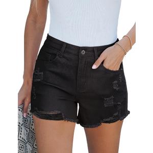 luvamia Jean Shorts for Women High Waisted Stretchy Distressed Denim Shorts Ripped Frayed Raw Hem Summer Casual Shorts, XL