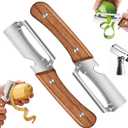 2PCS Multifunctional Vegetable Peeler, 2-in-1 Multifunctional Stainless Steel Peeler, Zero Snag Wooden Peeler, Potato Fruit Pumpkins Kitchen Peelers with Bottle Opener