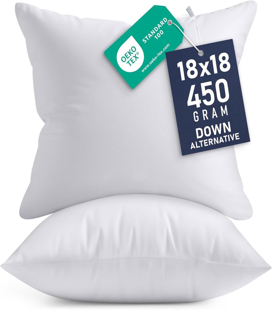 Utopia Bedding Throw Pillows Insert (Pack of 2, White) - 18 x 18 Inches Bed and Couch Pillows - Indoor Decorative Pillow