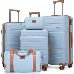 Luggage Sets 5 Piece Durable Suitcase Set with Spinner Wheels, Hard Shell Carry on Luggage with TSA Lock, Large Checked Travel Suitcases for Men and Women (LightBlue)