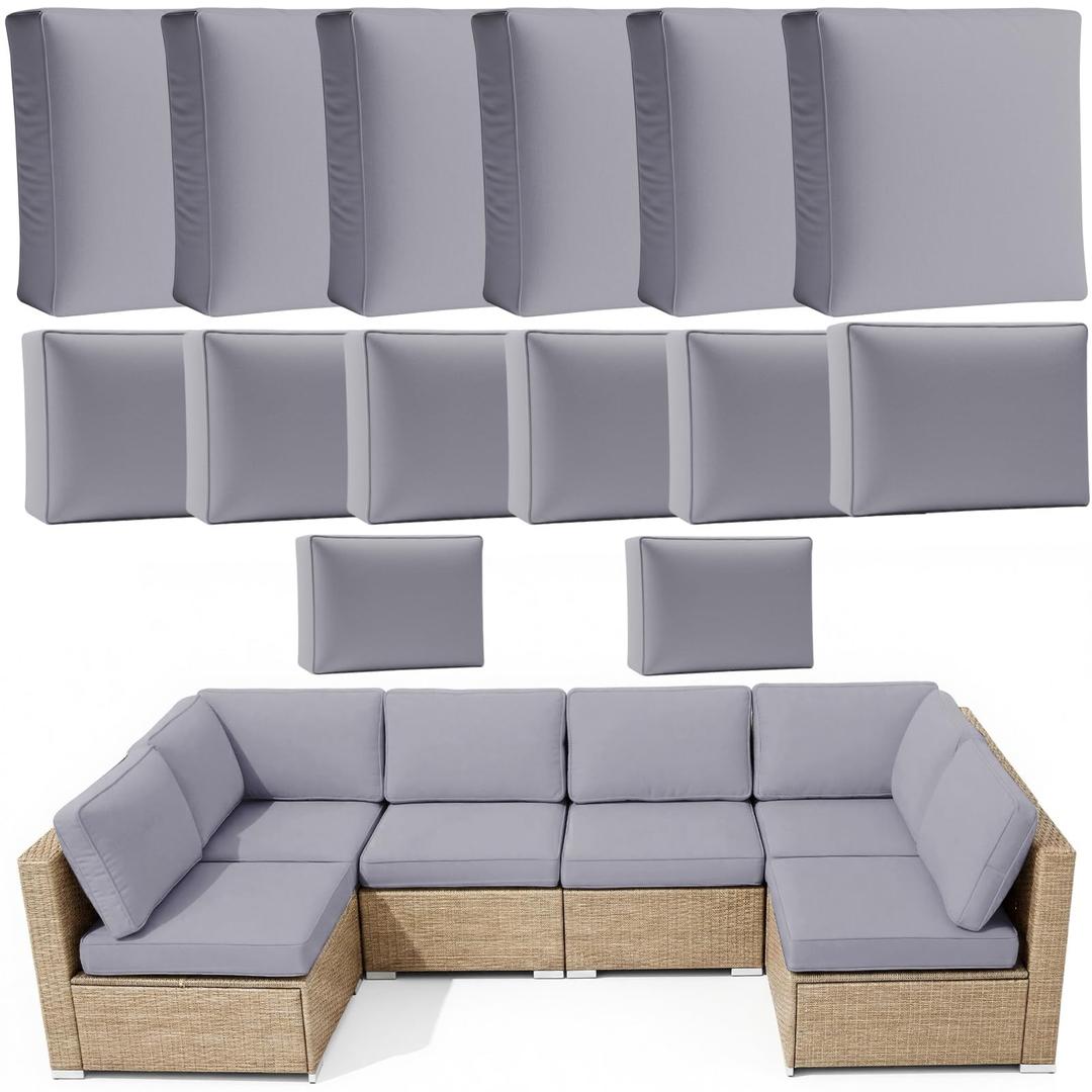 pickyNproud 14 Pieces Outdoor Cushion Covers for Patio Furniture, High Elastic Spandex Sectional Sofa Slipcovers Washable, Universal Fit Replacement Covers for 6-Seat Outdoor Couch, Gray
