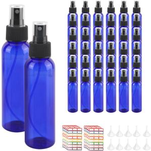 36 Pack Blue Small Spray Bottles 4 oz/120 ml Plastic Spray Bottles, Fine Mist Empty Small Travel Spray Bottle, Refillable Mini Sprayer Empty Bottle Bulk with 10 Funnels and 10 Labels