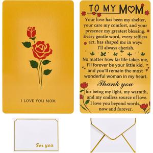 5 x Mothers Day Gifts For Mom, My Mommy Valentines Day Wallet Card from Daughter, Dear Birthday Card, Long Distance Gifts Angel, I love You Mom Present, To My Mom(Gold)