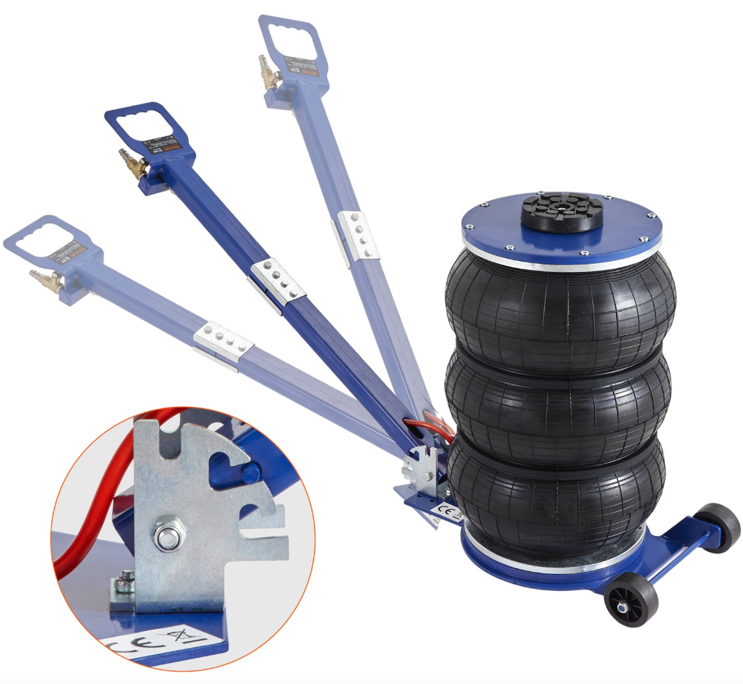 VEVOR Air Jack, 5 Ton/11000 lbs Triple Bag Air Jack, Airbag Jack with Six Steel Pipes, Lift up to 18.5 inch/470 mm, 3-5 s Fast Lifting Pneumatic Jack, with Adjustable Handle for Car, Garage, Repair