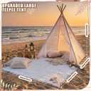 Beeveer Huge Teepee Tent 47'' X51'' with Extra Large Boho Picnic Blanket 91'' x 72'', Outdoor Lace Teepee Play Tent with Foldable Poles for Indoor Outdoor Party Wedding Picnic