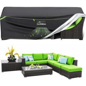 UIRWAY Patio Furniture Covers Waterproof, 136" L x 74" W x 28" H Outdoor Sectional Sofa Covers Winter with Air Vent, 420D Heavy Duty Patio Coffee Table Chair Cover Rectangular with Reflective Strips