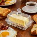 Clear Glass Butter Dish with Lid, Covered Crystal Butter Holder Container for Countertop & Fridge