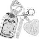 Fit for Chevy GMC Yukon/Yukon XL Key Fob Cover with Diamond Keychain, Compatible with Chevy Chevrolet Terrain Acadia Sierra Suburban Tahoe Smart Key Protector for Women (6 Buttons-Silver)
