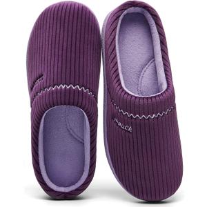House Slippers for Women with Arch Support | Memory Foam Non-Slip, Two Tone Embroidered Soft Home Slippers, All Season Comfort (8, Purple)
