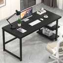 EXCEFUR Black Desk, Modern Computer Desk for Home Office, Metal Wood Writing Study Table Workstation with Storage Shelf for Living Room, Bedroom, 53 Inch