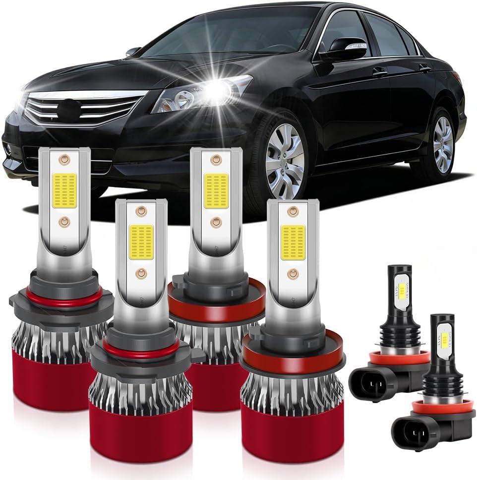Super-Bright Light Bulbs Fit for 2008-2012 Honda Accord Coupe 9005 High Beam H11 Low Beam H11 Fog Light with Cooling Fan 15000RPM 6000-6500K 32000LM Plug and Play Pack of 6