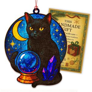3 x Back cat Gifts, cat Christmas Ornament, White Elephant Gifts, Cat Theme Gift, Cats Lover Gift, Christmas Ornament 2025, Suncatcher Effect Stained Glass Window Hanging, car Hanging Accessories