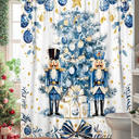Nutcracker Shower Curtain, Blue White Christmas Tree Holiday Decor, Winter Festive Modern Art Waterproof Fabric Bathroom Curtain with Hooks 72x96 Inch