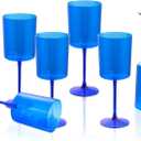 Ciaell 6 Pack Blue Plastic Wine Glasses - 10 Oz Plastic Wine Glasses with Stem - Disposable Wine Glasses Perfect for Parties & Weddings & Poolside & Outdoors & Camping & Easter
