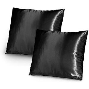 Pack of 2,Silky Soft Satin Solid Cushion Cover Pillow Cover Pillowcase Pillow Sofa Throw with Hidden Zipper Closure Only Cover 18x18 Inch 45x45cm-Black