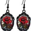 Gothic Rose Cameo Dangle Earrings,Vintage Crystal Glass Flower Drop Earring Dark Punk Style Rose Earring Victorian Mystic Jewelry Accessories for Women