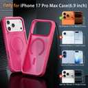 Magnetic for iPhone 17 Pro Max Case, [Compatible with Magsafe] [Military-Grade Protection] [Translucent Matte] Anti-Scratch Back, Non-Slip, Shockproof Protective Phone Cover 6.9", Hot Pink