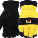 Cat Men's Split Leather Thermal Lined Winter Work Gloves, Cold weather Protection, Abrasion Resistant, Knuckle Backing, Yellow/Black, Large (CAT01222L)